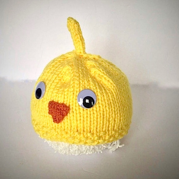 NWT Hand Knit Infant baby Chick Beanie Hat with Googly Eyes Size 0-6 Mos. - Picture 3 of 10